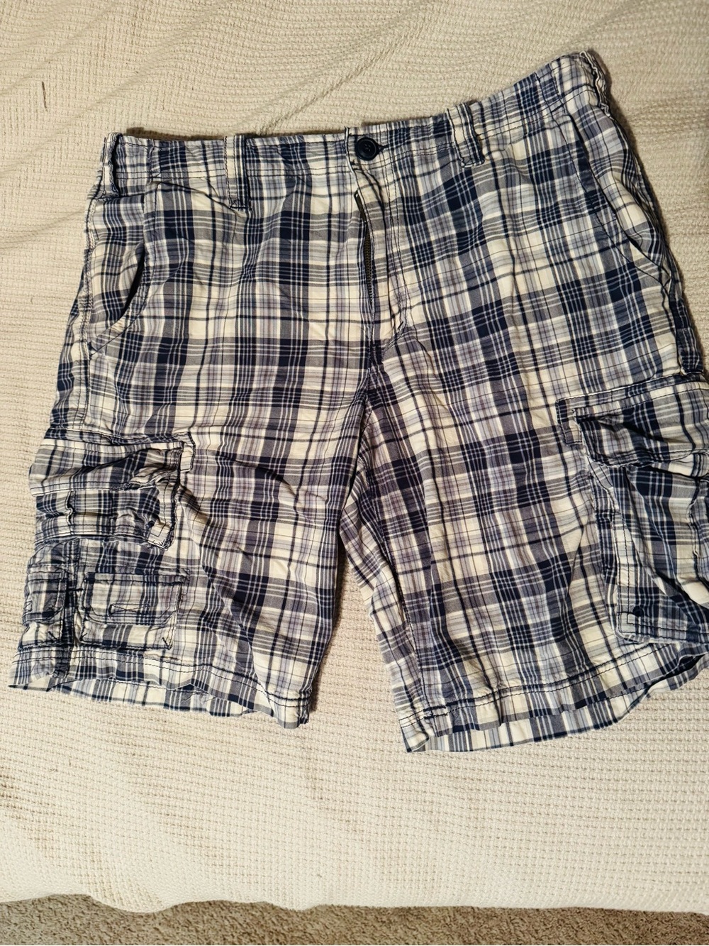 Eddie Bauer Blue Plaid Cargo Shorts